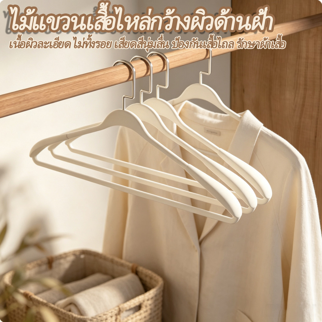 วัสดุคุณภาพดี ที่แขวนเสื้อ แขนกว้าง ไม่ทำให้เสื้อบุบ ไม่ทิ้งร่องรอยคอเสื้อ กันลื่น พลาสติก PP เกรดพรีเมียม ส่งฟรี