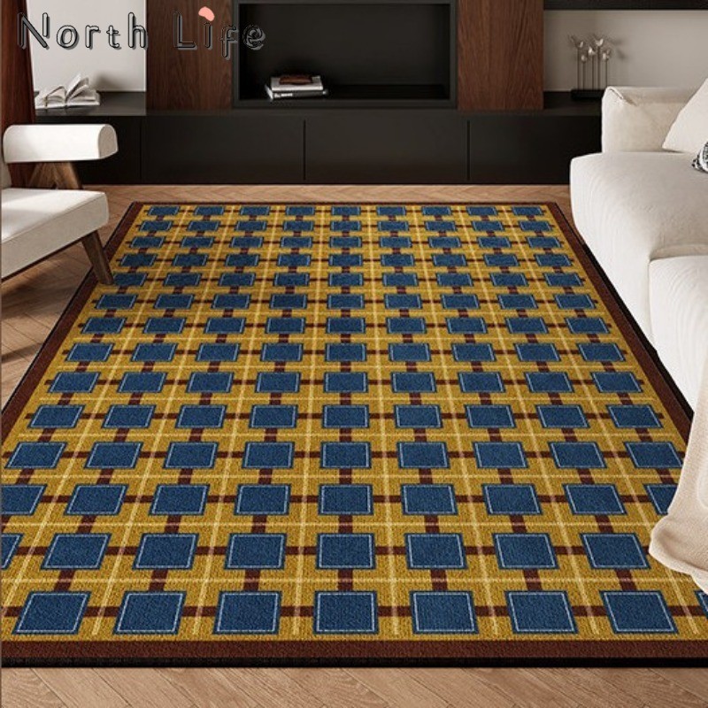 Vintage American Loop Pile Rug หนา Soft Stain Proof ทนทานพื้นที่ขนาดใหญ่สําหรับห้องนั่งเล่นโซฟาห้องน