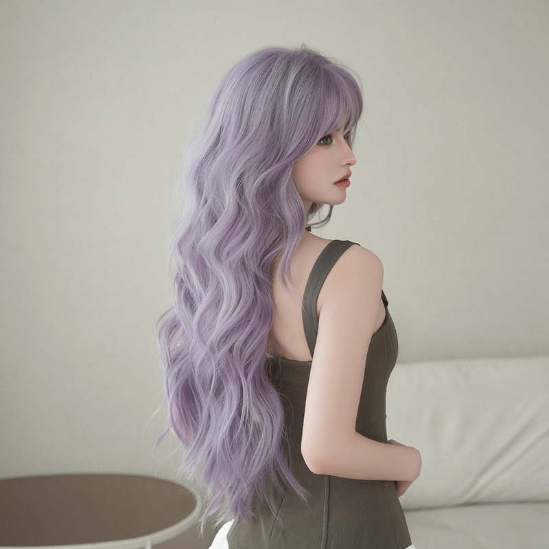 Viral Grey Purple Long Big Wave Wigs Women, Natural Fluffy Full Cap For Cos Live Stream Shooting
