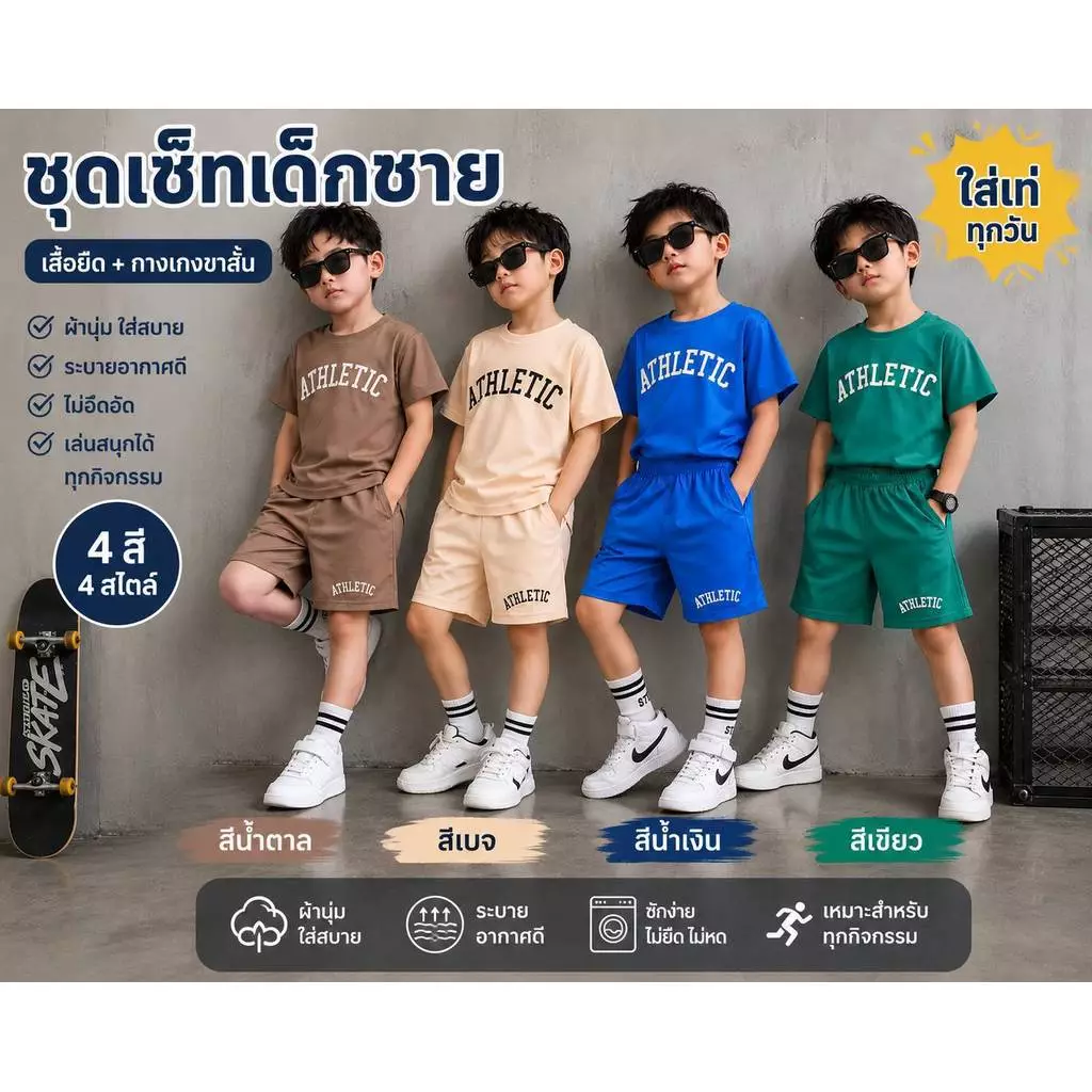 มาใหม่💕ชุดเข้าเซท2 ชิ้น เสื้อแขนสั้น+กางเกงขาสั้น ชุดเข้าเซท2 ชิ้น สำหรับเด็กผู้ชาย💕