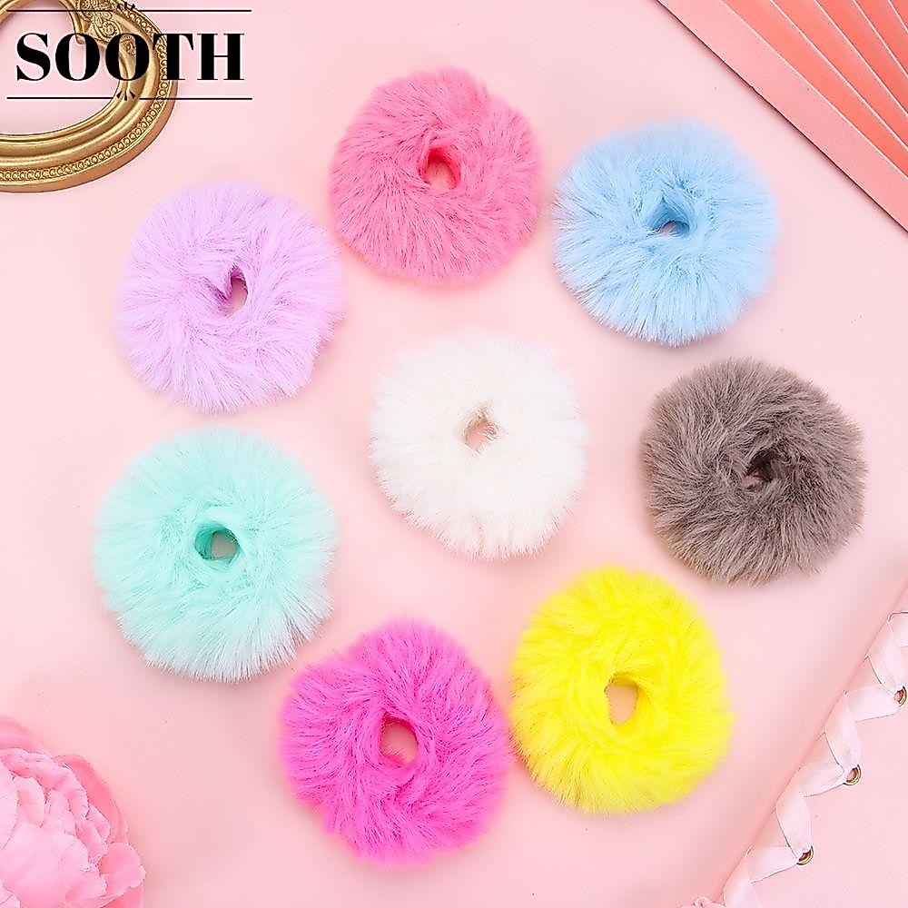 SOOTH Pom Pom Hair Tie Fuzzy Faux กระต่ายขนผม Bobbles ผู้หญิงและเด็กผู้หญิงยางรัดผมยืดหยุ่น