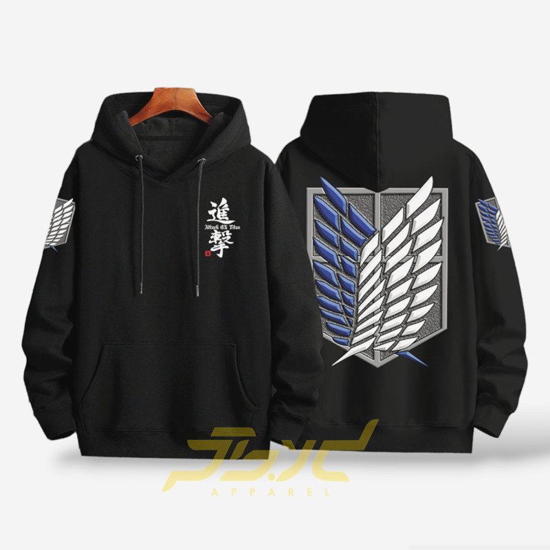 เสื้อฮู้ดแขนยาว Attack on Titan SNK สไตล์อนิเมะคูล สีดำ ทุกวัยใส่ได้ M-3XL