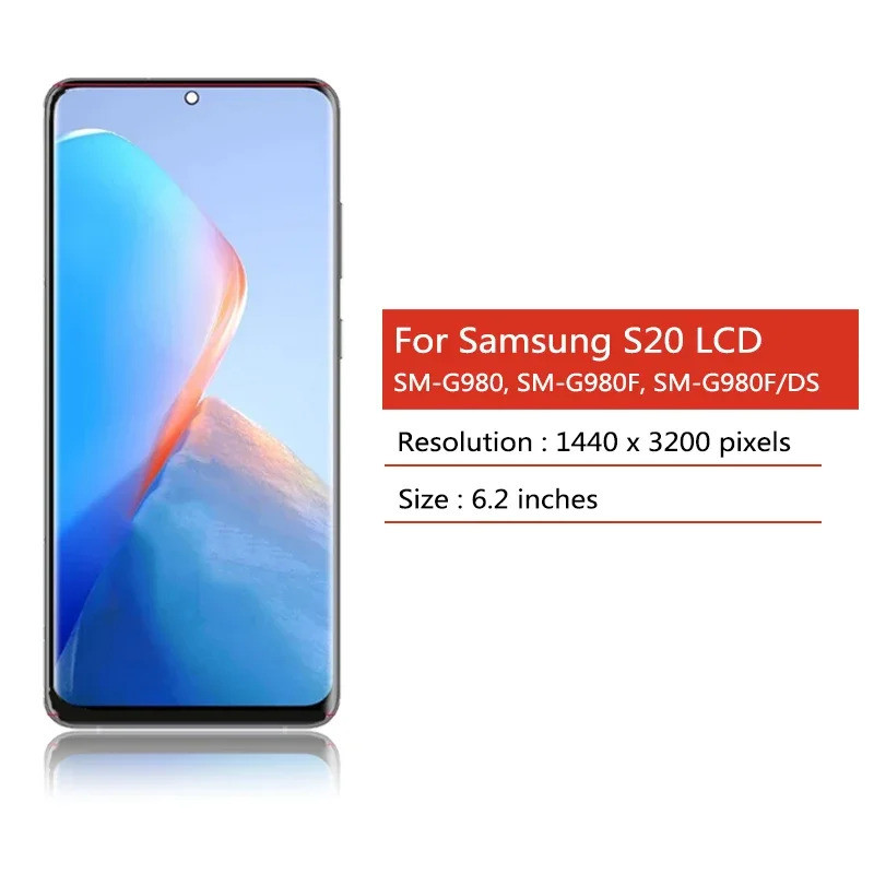 SAMSUNG TFT คุณภาพพร้อมกรอบสําหรับSamsung S20 LCD G980 G980F G980F/DSจอแสดงผลหน้าจอสัมผัสดิจิตอลสําห