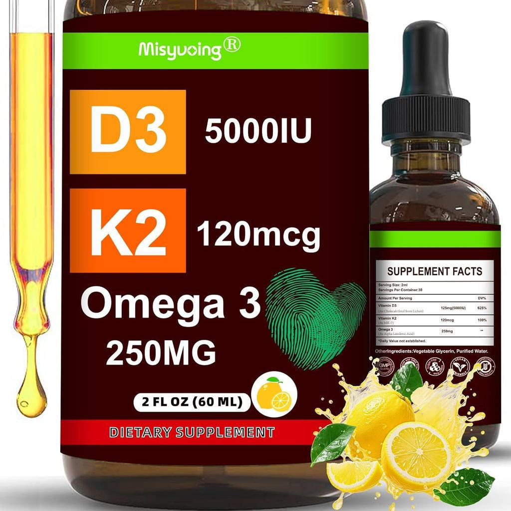 วิตามิน D3 K2 หยดปราศจากน้ําตาล,วิตามิน D3 10000 IU พร้อม K2 200mcg,VitaminC,Calcium,Magnesium,Zinc,