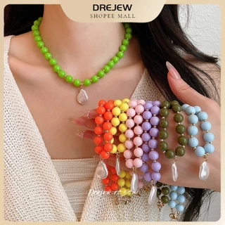 สร้อยคอลูกปัดหลายสี DREJEW จี้ลูกมุกรูปหยดน้ำ สไตล์หวานสดใส เหมาะสวมประจำวันและท่องเที่ยว