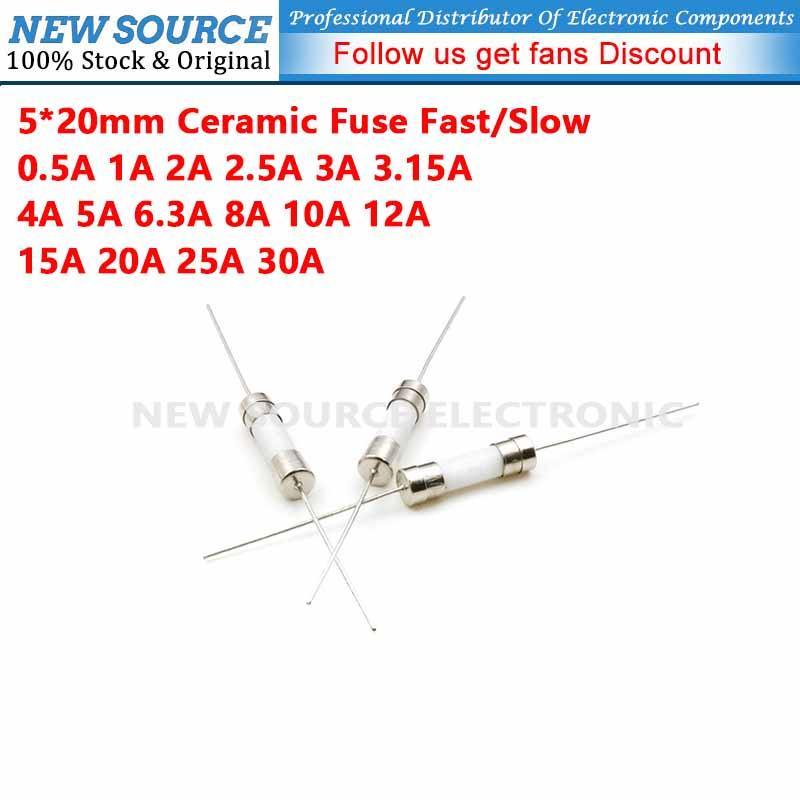 [10 ชิ้น] 5*20 มม.Fast/Slow Blow Tube ฟิวส์พร้อมพิน 0.5A 1A 2A 2.5A 3A 3.15A 4A 5A 6.3A 8A 10A 12A 1
