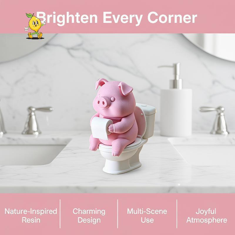 [mozh-t] หมูน่ารักบนรูปปั้นห้องน้ําติดผนังและโต๊ะเรซิ่น Piggy Figurine ตลกกันน้ําห้องน้ําตกแต่งบ้านของขวัญ
