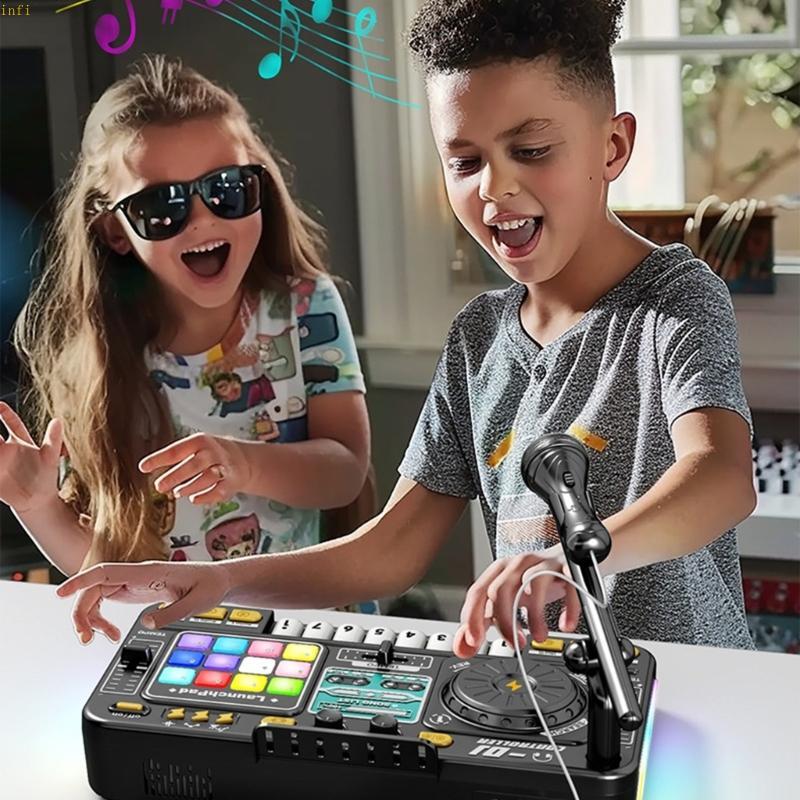 Infi ชาร์จมัลติฟังก์ชั่ DJ เพลงเครื่องสําหรับเด็กสมจริง Mixer Design พร้อมไมโครโฟนคาราโอเกะและ Rhyth