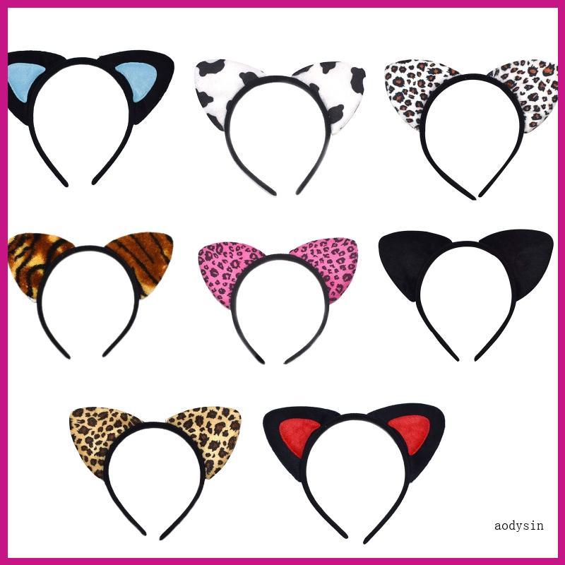 (ส่วนลดสูง)aodysin.th Leopard Cats Ear Headband Leopard Hairband Cow Tiger Print Hair Hoop Night P