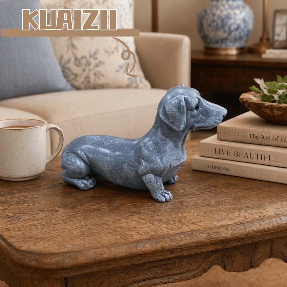 KUAIZII สังเคราะห์เรซิ่น Dachshund ตุ๊กตา, สีเทาสังเคราะห์เรซิ่นสุนัขรูปเดสก์ท็อปเครื่องประดับ, สุนั