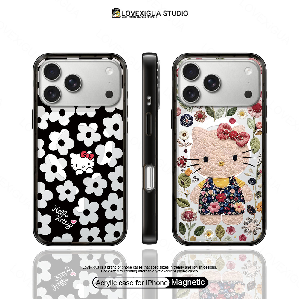 ดอกไม้แมวเคสโทรศัพท์แม่เหล็กสําหรับiPhone 17Pro Max 17 Air 16 Plus 15 14 13 Pro Maxกรณีกันกระแทกอะคริลิคปกหลัง