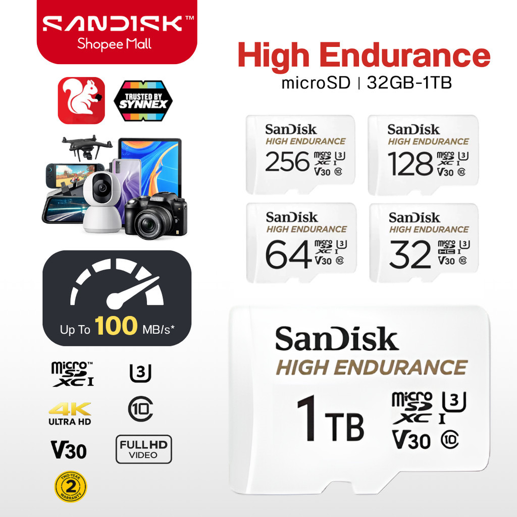 S­A­N­D­I­S­K High Endurance แซนดิสก์ บัตรแพลตตินัมความทนทานสูง32GB64GB128GB256GB512GB1TB [100/40MB/s] เมมโมรี่การ์ด กล้