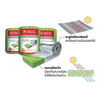 SCG STAY COOL ฉนวนกันความร้อน มี 2 ความหนา คือ หนา 3 นิ้ว 6 นิ้ว กว้าง 60 ซม. ยาว 4 เมตร