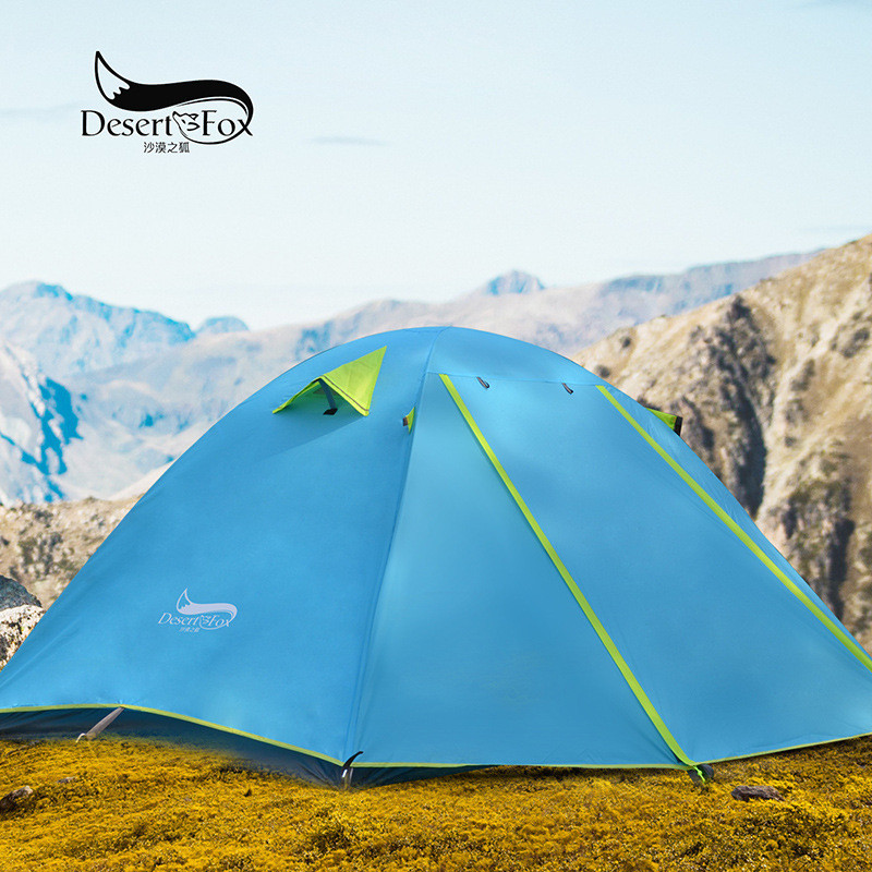 Desert Fox เต็นท์กลางแจ้ง 2 Double Layer Camping เสาอลูมิเนียมน้ําหนักเบากันฝน Field Camping เต็นท์ผ
