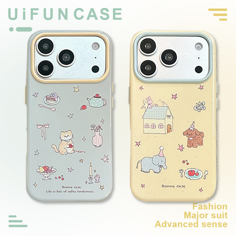 แฟชั่นพรีเมี่ยมลูกแมวลูกสุนัขช้างบ้านดาวโบว์ผลไม้รูปแบบเคสโทรศัพท์เข้ากันได้สําหรับiPhone 17 16 15 14 13 Pro MaxสกปรกทนAnti-fall TPUปกหลังShell