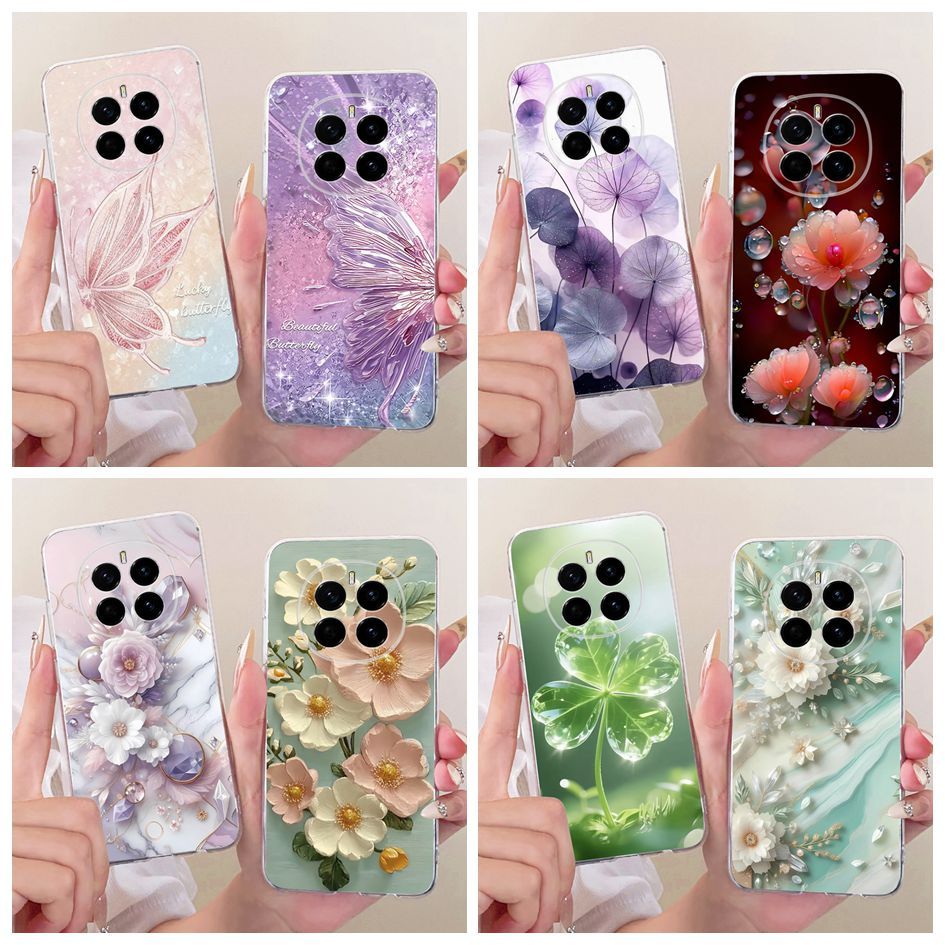 สําหรับ Honor Magic7 Pro กรณี PTP-N49 PTP-AN10 ยอดนิยมดอกไม้ผีเสื้อซิลิโคนนุ่ม Clear TPU ฝาครอบโทรศั