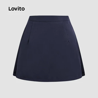 Lovito แคชชวล กางเกงขาสั้นแบบสบายๆ ปักลาย ปลอม 2 in 1 แยกตรงด้านหน้า สำหรับฤดูใบไม้ผลิ/ฤดูร้อน เกาหลี อินเทรนด์ L144AD006