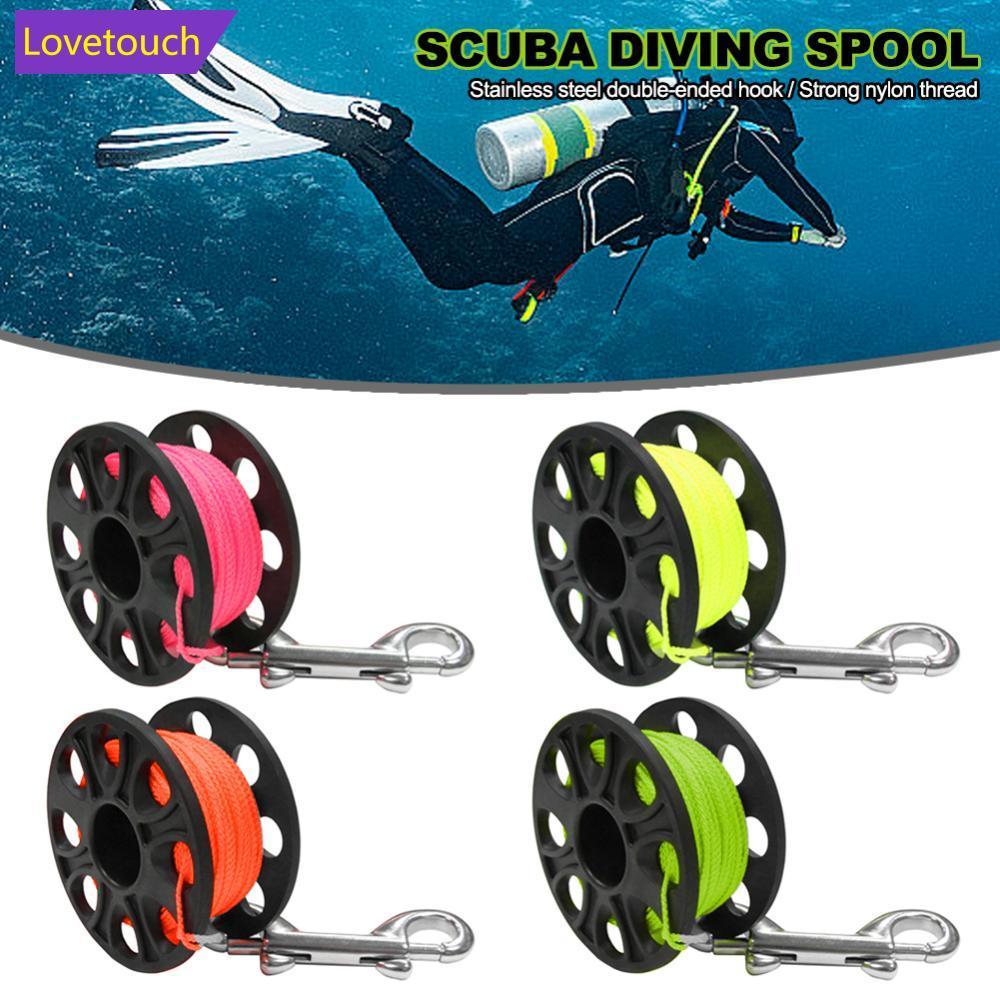 LOVETOUCH 30M ดําน้ํา Spool Finger Reel Hook อุปกรณ์เสริมสแตนเลส Double End Hook Cave Tech Wreck ดํา