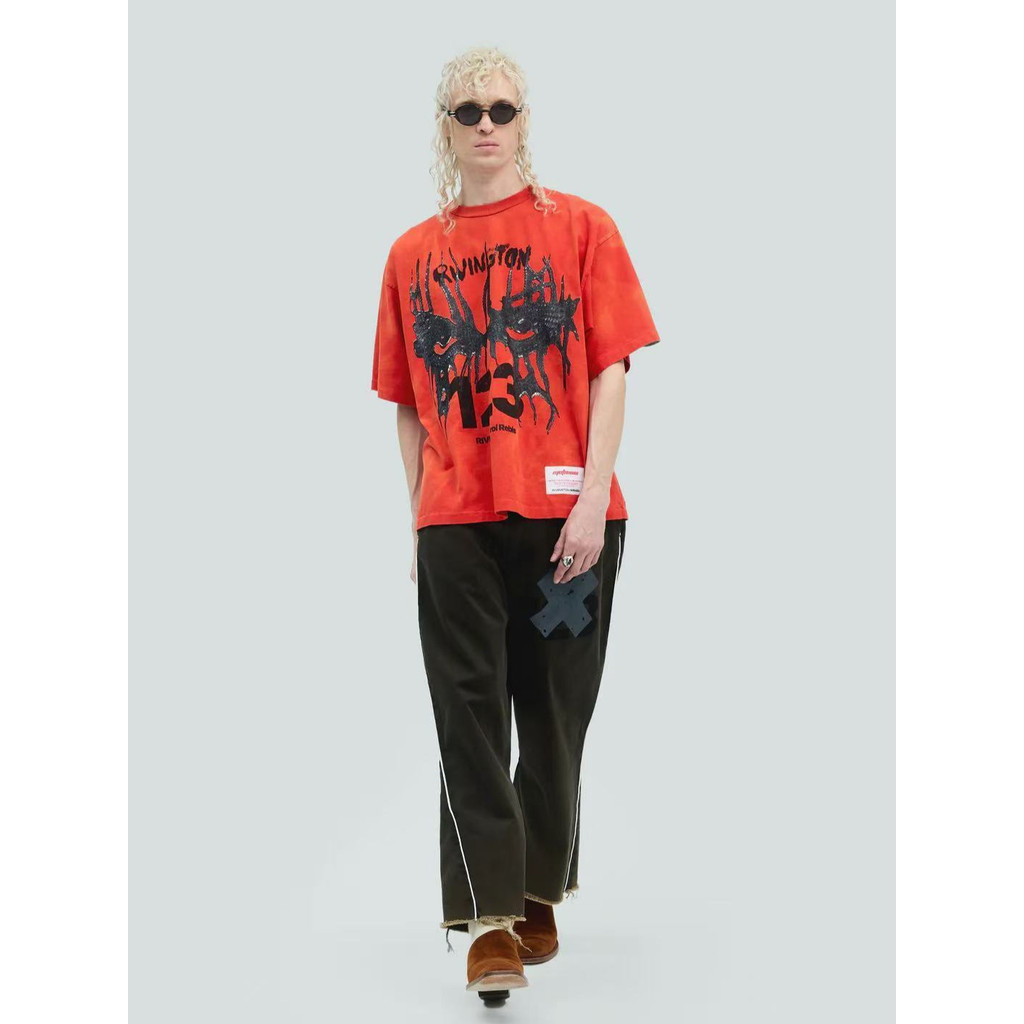 TWCX RR123 High Street CVA พิมพ์ Retro ล้างผู้ชายผู้หญิงลําลองหลวมรอบคอแขนสั้นเสื้อยืด