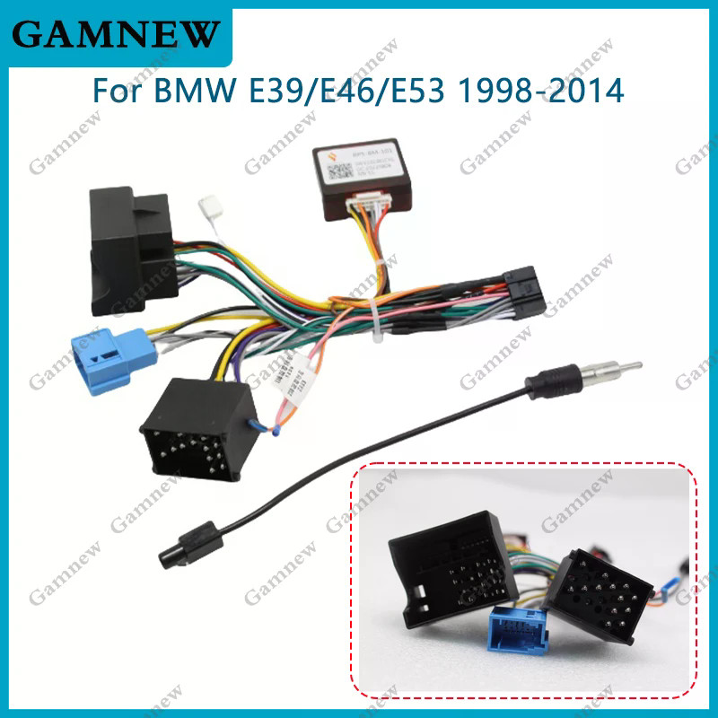 รถ 16pin สายไฟสายไฟอะแดปเตอร์สําหรับ BMW E39/E46/E53 1998-2014 หน้าจอขนาดใหญ่เสียงการติดตั้งหัวหน่วย