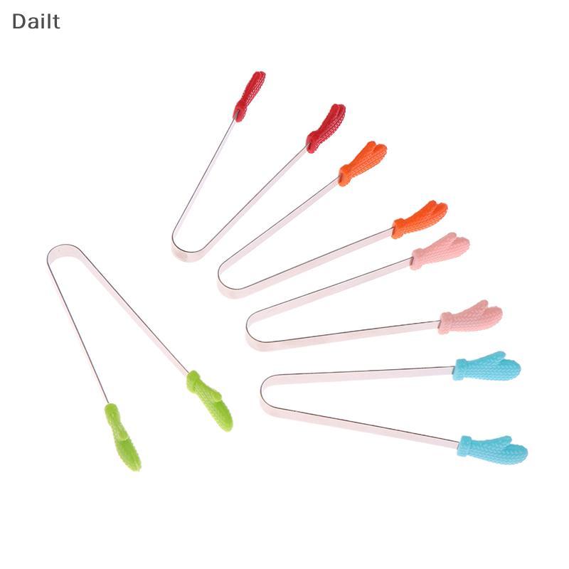 Dailt Mini คลิปอาหารซิลิโคนสแตนเลส Handle Palm สแตนเลสน่ารัก Antiskid Snas แหนบไม่ Nirty เครื่องมือ (TH)