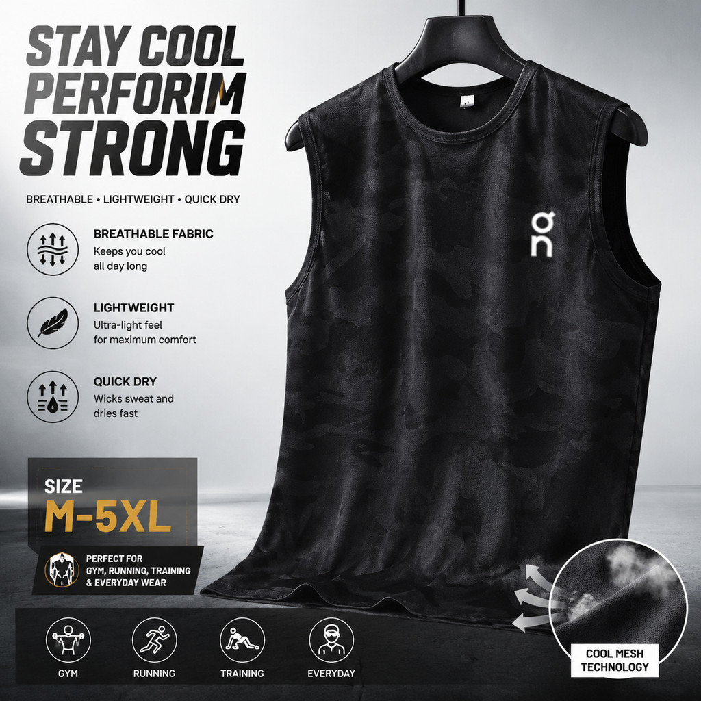 ผู้ชายกีฬาแขนกุด Top Quick-Drying Breathable Vest หลวมฟิตเนสวิ่งการฝึกอบรมเสื้อยืด M-5XL