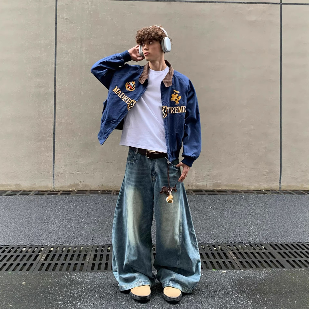 American Retro Street High-End Harrington แจ็คเก็ตฤดูใบไม้ผลิฤดูใบไม้ร่วงปักแจ็คเก็ต Street สวมใส่ผู