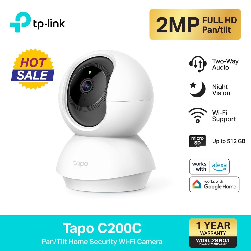 TP-Link Tapo C200C กล้องไวไฟ 2MP Full HD สื่อสาร2ทาง ตรวจจับการเคลื่อนไหวพร้อมเตือน รองรับMicro SDสูงสุด512GB ประกัน1ปี