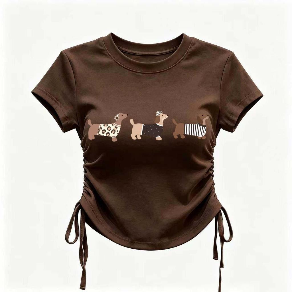 สาวลดอายุ หลากสี ผ้าใส่สบาย คอกลม เสื้อยืดทรงจีบธรรมดาสำหรับผู้หญิง ทรงสลิมฟิต สไตล์ลำลอง สาวอวบ แห้งเร็วไม่ยับ ทันสมัย