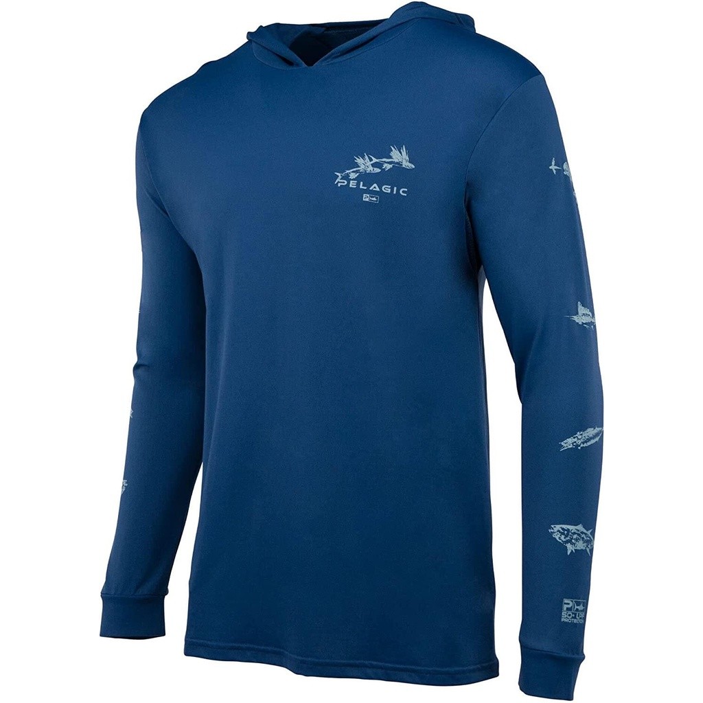 Pelagic Aquatek Gyotaku เสื้อตกปลาแขนยาว ลายพราง มีฮู้ด คุณภาพสูง สําหรับตกปลา