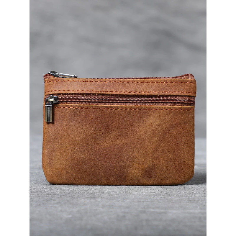 First Layer Cowhide Mini Card Holder กระเป๋าใส่เหรียญขนาดเล็กผู้ชายผู้หญิง Retro Handmade Original Ultra-Thin Leather Drivers License Key Case thumbnail 6