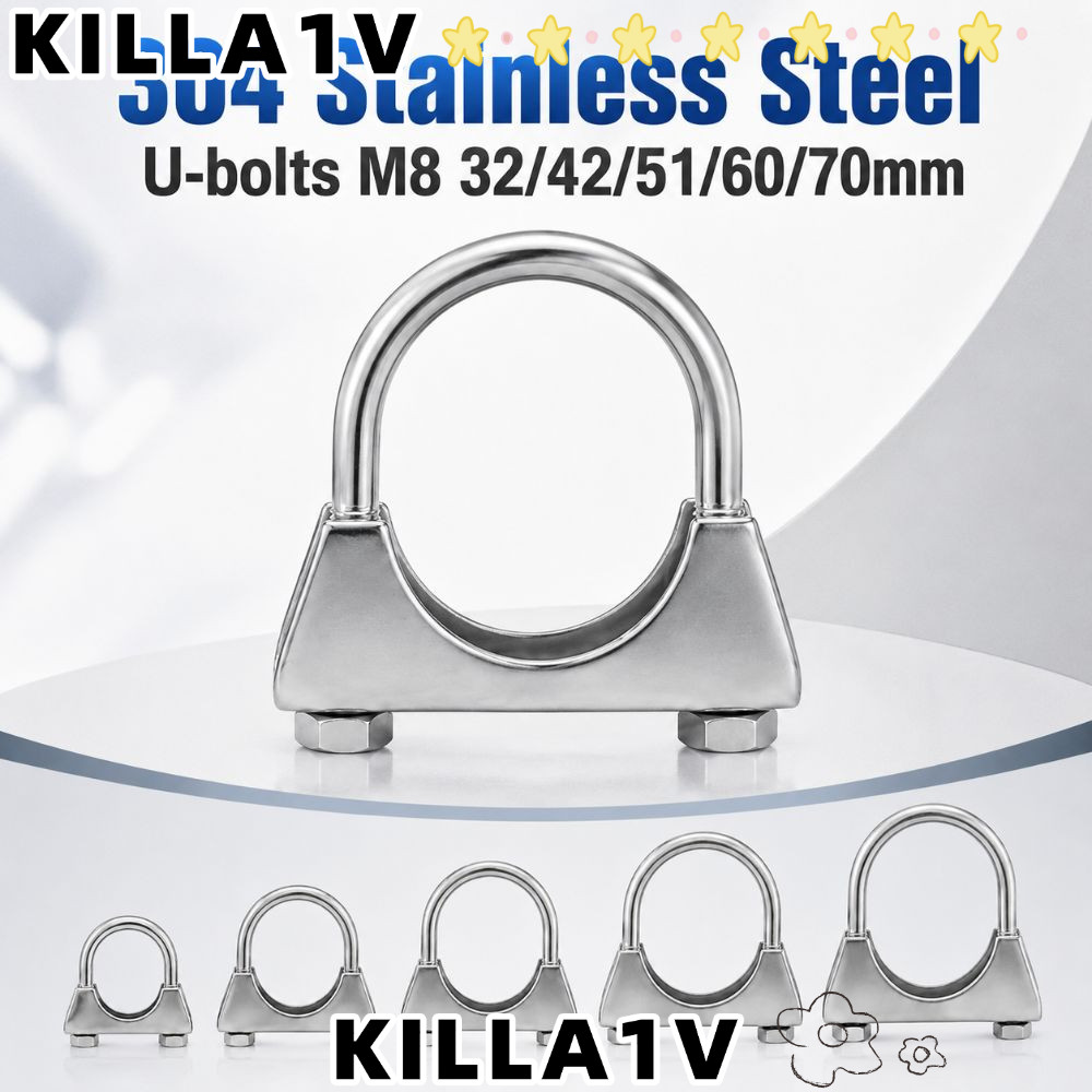 KILLA1V U-bolts, M8 32/42/51/60/70 มม.สนิมทนรอบหลอดท่อเหล็ก Fastener,ที่มีประสิทธิภาพ 304 สแตนเลสทนท