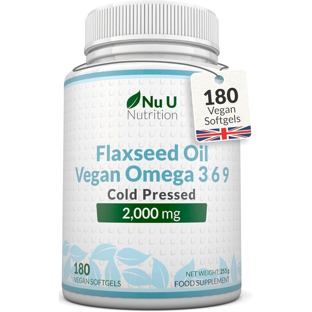 Nu U Nutrition Flaxseed Oil Capsules 2000mg 180 Softgels Rich of Omega 3 6 9 Cold Pressed 3 เดือน pl