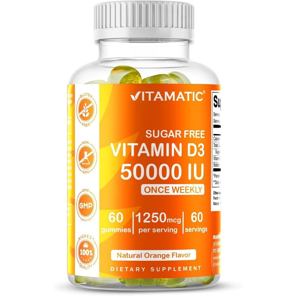 Vitamatic Sugar D3 50000 IU Weekly – Potency 60 PectinBased Potency D สําหรับพอร์ตฟัน B และ Immune