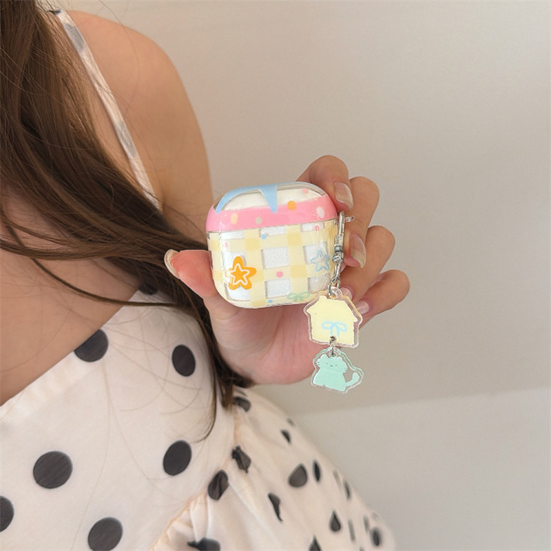 สําหรับ airpods pro 3 2 1 4 gen case สไตล์เกาหลี ins น่ารัก pro3 สาวหัวใจครีมลายสก๊อตสีเหลือง Star H