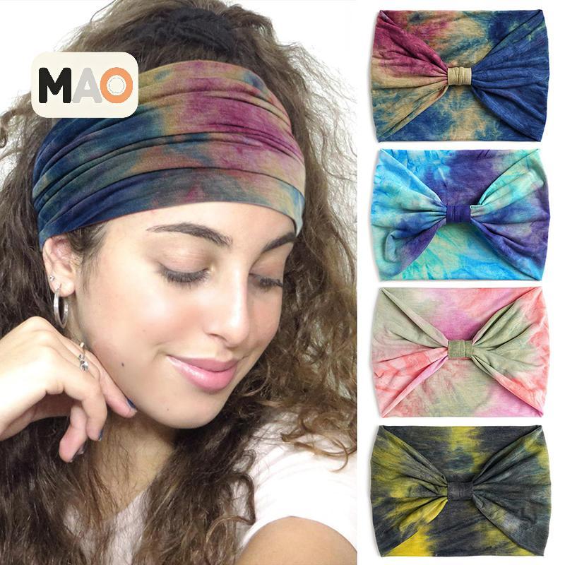 [MT] Tie-dye Boho Knot Turbans โยคะยืดหยุ่นหัวห่อผู้หญิงกว้าง Hairbands Headwear s แฟชั่นอุปกรณ์เสริมผม