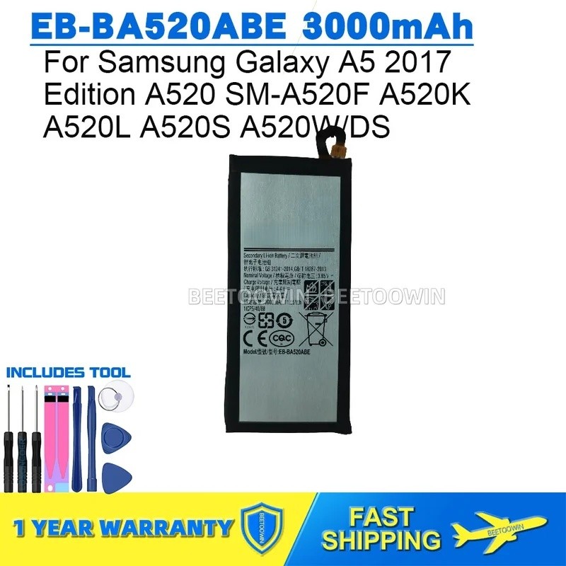 สําหรับ Samsung Galaxy A5 2017 Edition A520 SM-A520F A520K A520L A520S A520W/DS EB-BA520ABE 3000mAh 