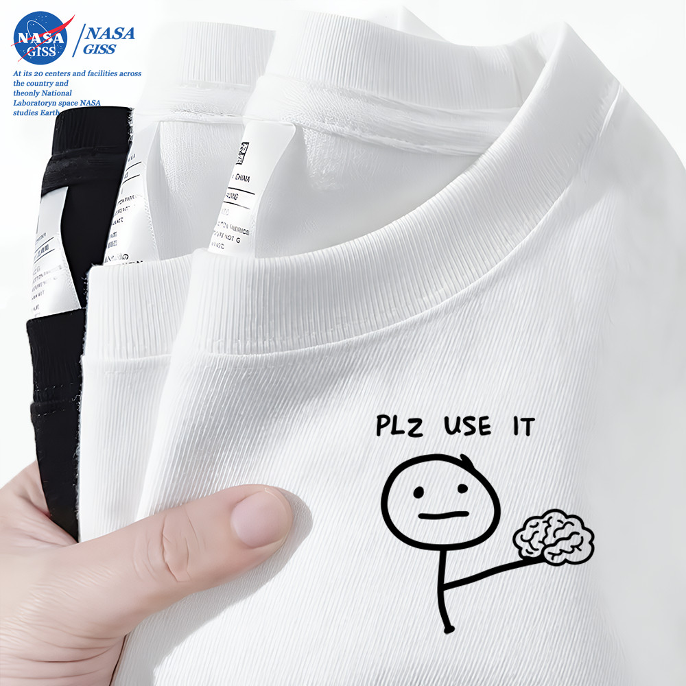 NASA เสื้อยืดชายหญิงแขนสั้น สไตล์ลำลอง summer PLZ USE IT พิมพ์ลาย คอตตอน คอกลม หลวมและระบายอากาศ