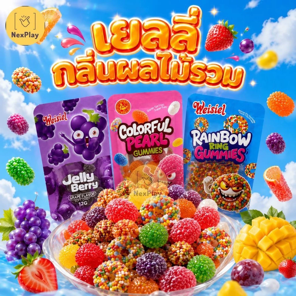 เยลลี่เคี้ยวหนึบ ยกกล่อง 30 ซอง มี 3 แบบให้เลือก เยลลี่กัมมี่ผลไม้ เยลลี่เกร็ดกรุบ เยลลี่หนึบผลไม้ อร่อยจุใจ