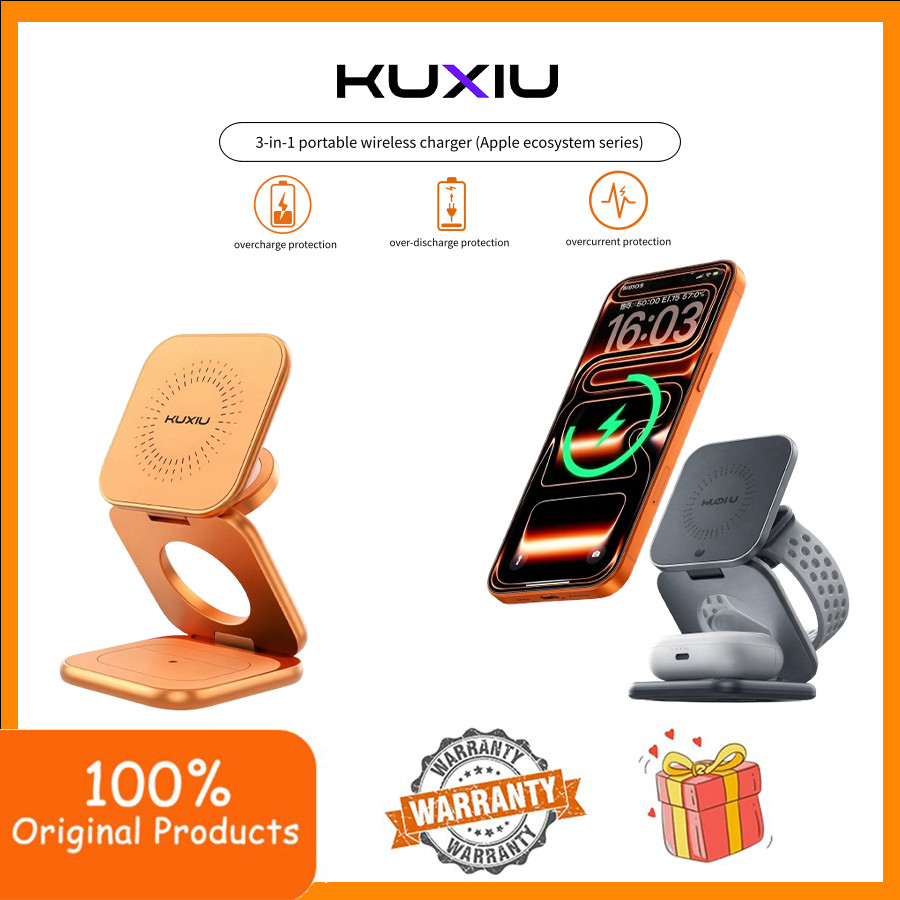 KUXIU X40turbo เครื่องชาร์จไร้สายแม่เหล็กสามในหนึ่งเดียว ฐานสถานีชาร์จเดสก์ท็อปอลูมิเนียมอัลลอยด์