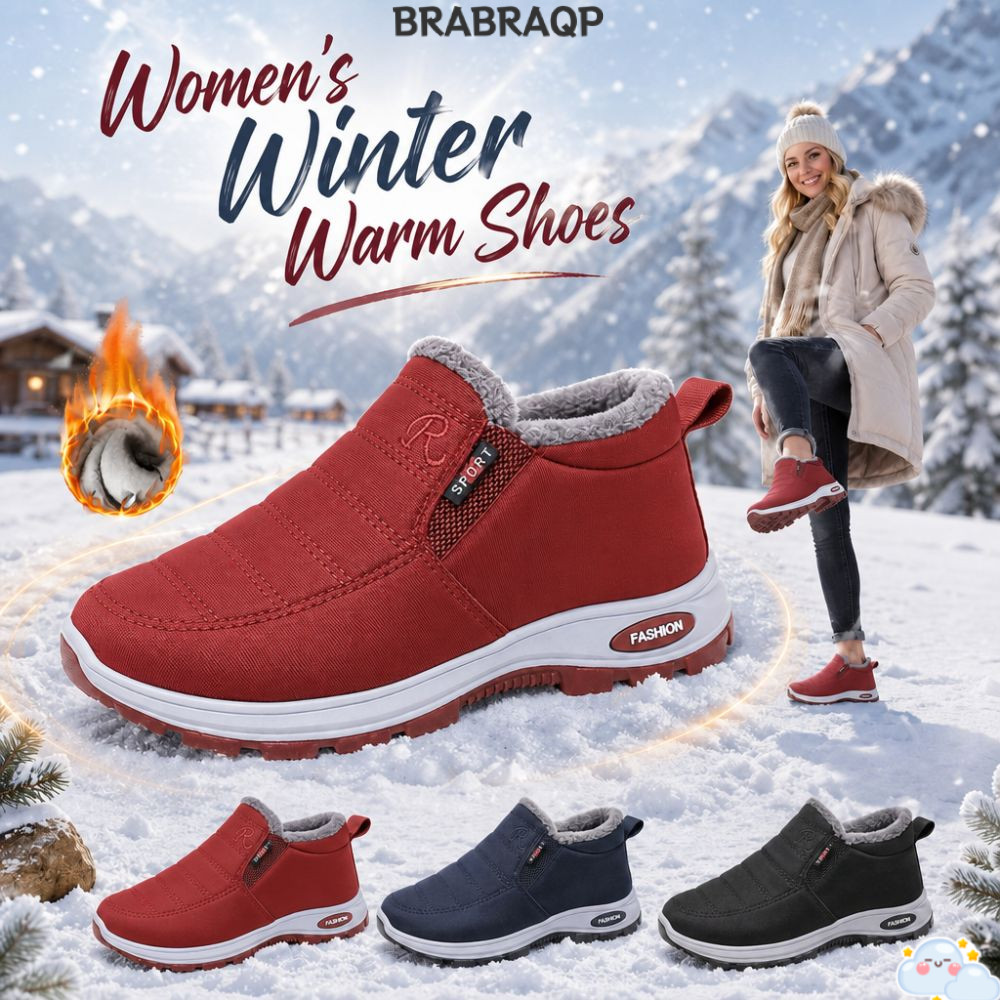 BRABRAA Slip On Shoes, Ultra Soft Comfort Womens Winter Shoes, Fashion Cold Proof Cozy Inner Non-Sli