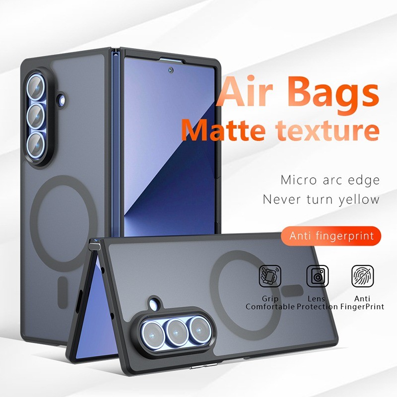 สําหรับ Samsung Galaxy Z Fold 8 Ultra Z Fold 7 6 5 โปร่งแสง Matte แม่เหล็กเคสโทรศัพท์กล้องเกราะป้องกันกันกระแทกปกแข็งซิลิโคน