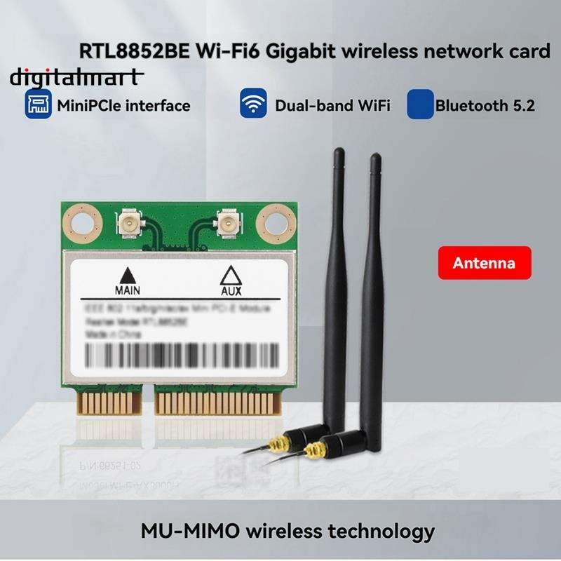 RTL8852BE Wifi 6 ไร้สาย NIC Gigabit Dual-Band อะแดปเตอร์เครือข่ายไร้สายบลูทูธ 5.2 802.11AX มาตรฐานสํ