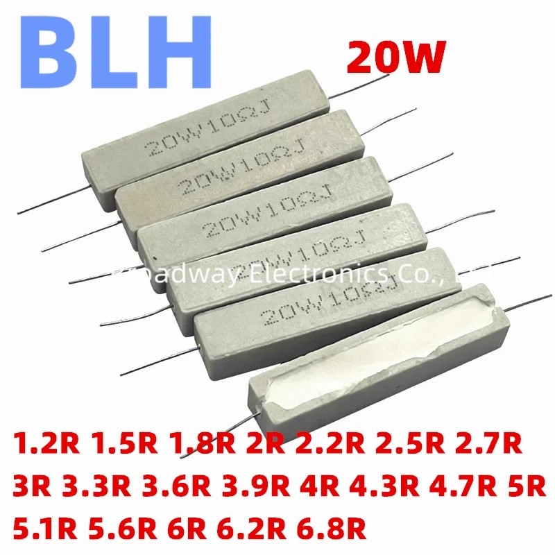 5PCS 20W เซรามิคซีเมนต์ตัวต้านทาน 1.2R 1.5R 1.8R 2R 2.2R 2.5R 2.7R 3R 3.3R 3.6R 3.9R 4R 4.3R 4.7R 5R