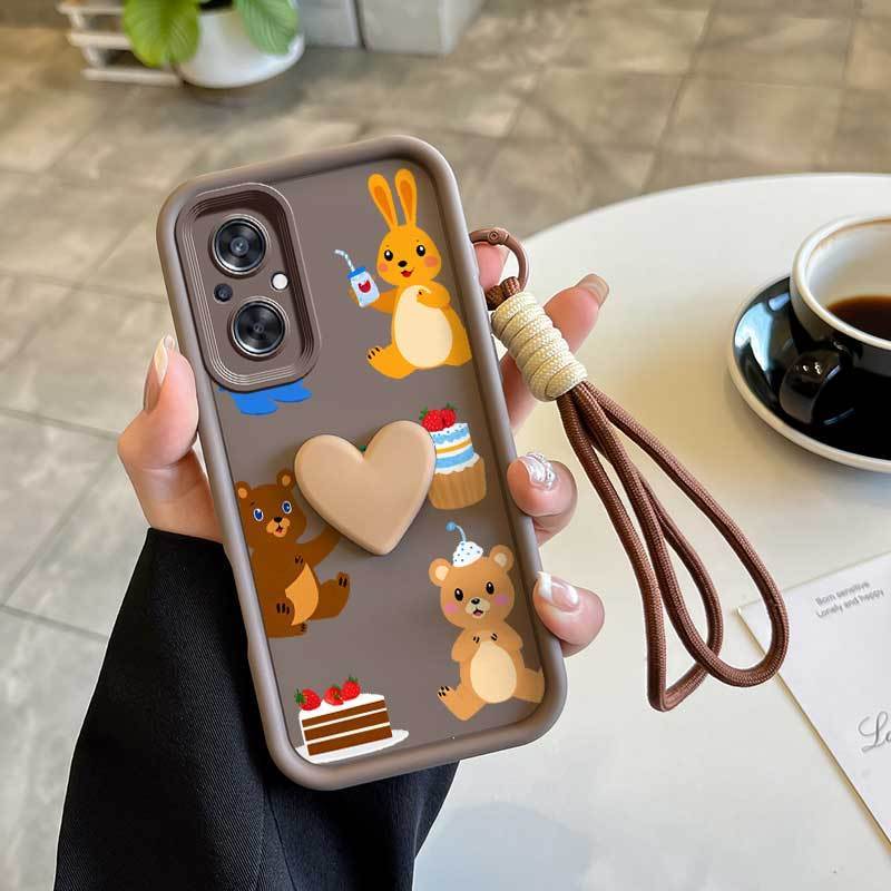 3 ชิ้น (น่ารักหมีสีฟ้าเคสโทรศัพท์ + Lanyard + ขาตั้ง) สําหรับ OPPO F21 Pro 5G/F21Pro/F21SPro/F25 Pro