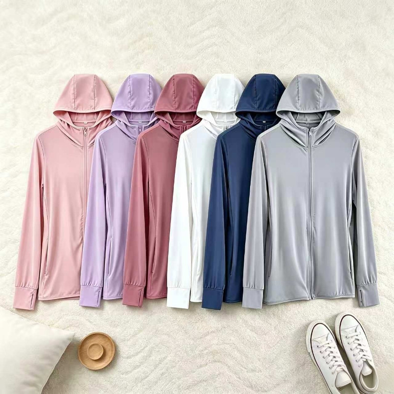 Yuno เสื้อคลุมกันแดด สีดำ เสื้อคลุมกัน UV เสื้อคลุมผ้าลื่น ป้องกันผิวจาก UV เสื้อคลุมมีฮู้ด Sport ออกกำลังกาย กีฬา