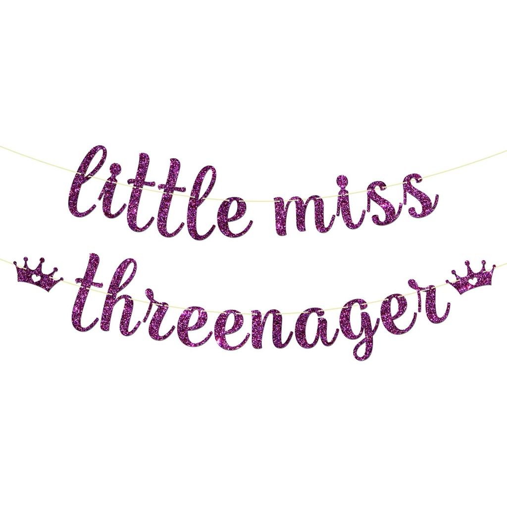 Maicaiffe Little Miss Threenager แบนเนอร์ - เด็กผู้หญิง 3rd Birthday Party Decor - สามปี - Princess 