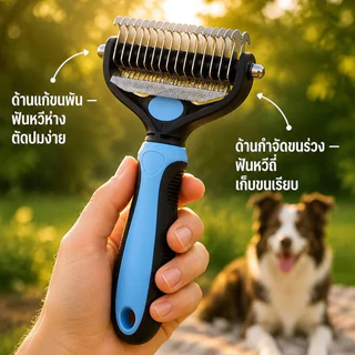 แปรงกำจัดขนสัตว์เลี้ยง 2in1 แปรงสลิกเกอร์ + ใบมีดตัดขนพันกัน สำหรับสุนัข แมว ทุกสายพันธุ์ ลดขนร่วงในบ้าน ทำความสะอาดง่าย พลาสติกแข็งแรง ทนทาน ใช้งานสะดวก