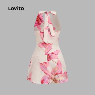 (New Arrival) Lovito ชุดเดรสโบโฮผู้หญิงเรียบง่ายสไตล์ฤดูใบไม้ผลิ/ฤดูร้อน วันหยุด เกาหลี อินเทรนด์ เดรสเที่ยวเขา DRK8TD112