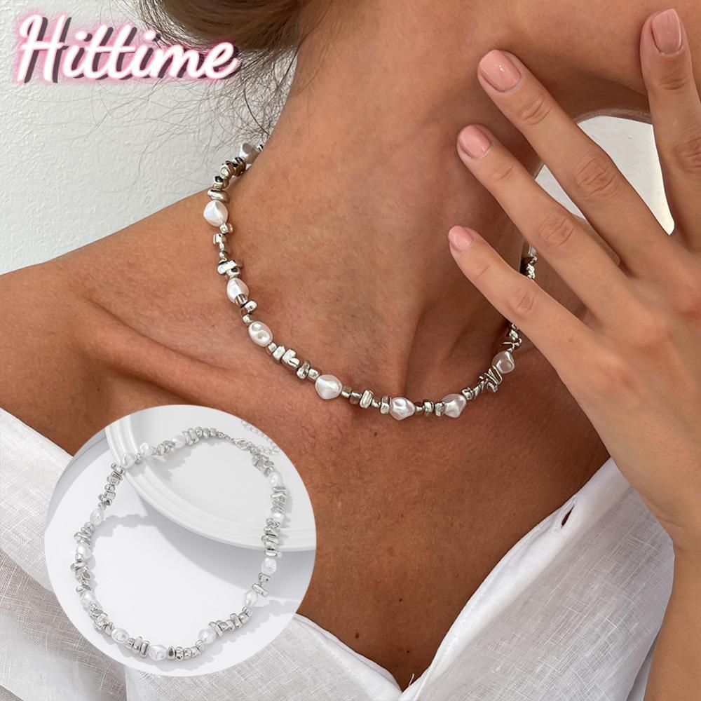 HITTIME Vintage Baroque ไม่สม่ําเสมอ Faux Pearl สร้อยคอลูกปัด Bohemian แฟชั่นเครื่องประดับผู้หญิงการ